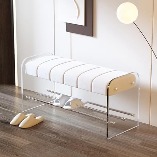Foot Stool Light Luxury Creative Shoe Changing Stool Transparent Acrylic Bench Bedroom Cloakroom Simple Home Door Wearing Shoe Stool Entryway Bench(A,M 100cm)