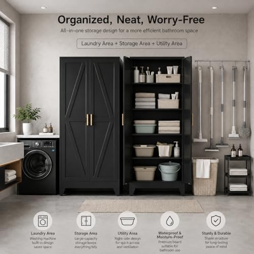 71" H Black Metal Storage Cabinets,Garage Storage Cabinet,Tall Pantry Cabinet with Doors,Kitchen Food Storage Cabinet,Farmhouse Storage Cabinets for Kitchen, Dining Room
