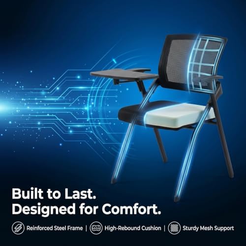 Folding Training Chair with Tablet Arm & Cup Holder – Space-Saving Nesting Chair for Conference Room, Classroom, School, Seminar, Office Meeting