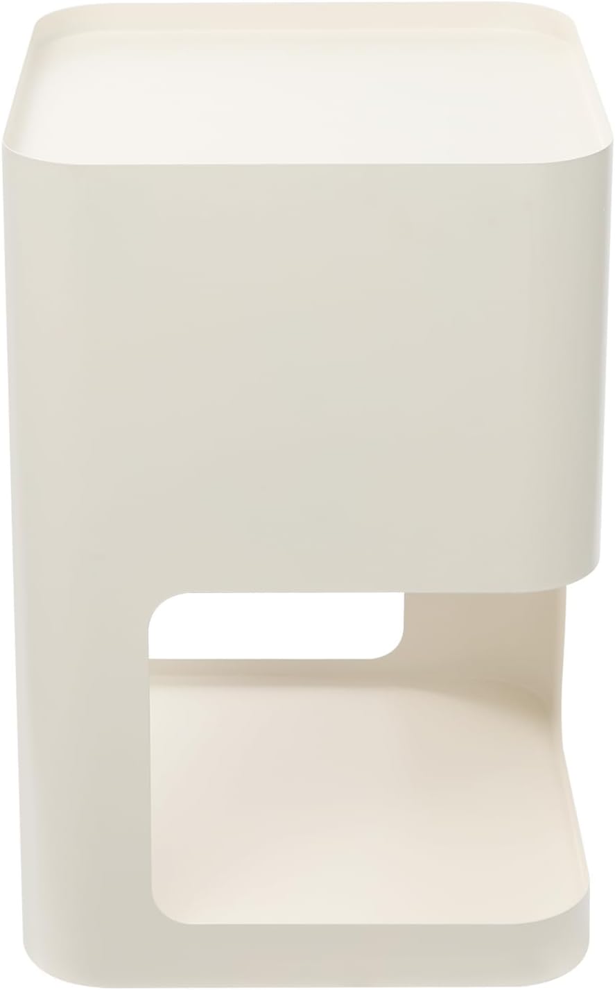 No Assembly Side Table, Modern 3-Tier Carbon Steel Side Table for Living Room Bedroom, Unique Geometric End Table Nightstand with Storage, Sturdy Sofa Table for Small Spaces (Cream White, Medium)