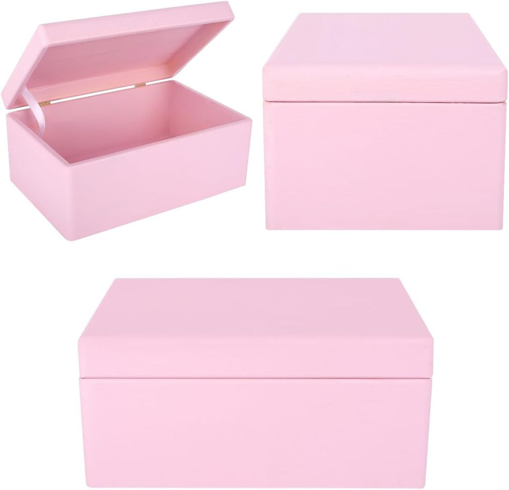 Creative Deco Large Pink Wooden Box Storage with Hinged Lid | 11.8x7.87x5.51in (+-0.5) | Keepsake Gift Box for Tool Dog Toy Kitchen Storage | ROUGH UNSANDED Wood Chest Trunk