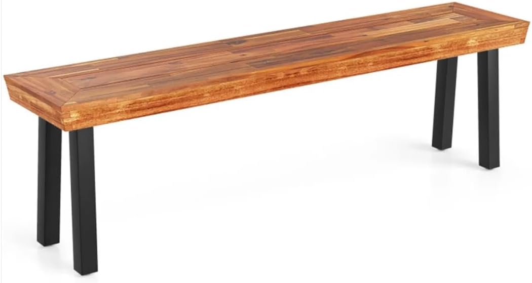 Acacia Wood Outdoor Dining Bench, Versatile Garden Bench with Adjustable Foot Pads