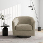 Swivel Barrel Accent Chair, Comfy Reading Armchair, Light Brown, Set of 2 | Club Chairs for Adults, Low-Back Design, Modern Round Style, Solid Wood Frame & Metal Swivel Base, For Living Room & Bedroom