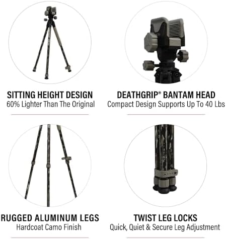 BOG DeathGrip Aluminum Tripod with Durable Frame, Lightweight, Stable Design, Bubble Level, Adjustable Legs, Shooting Rest, and Hands-Free Operation for Hunting, Shooting, and Outdoors