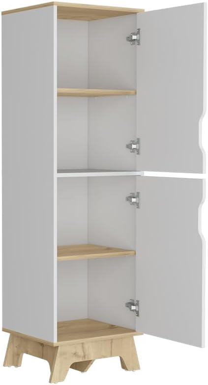 17.7" D*13.6" W*59.3" H Corner Freestanding Kitchen Pantry with 2 Shelves, 2 Single Doors, Rectangular Wood Storage Cabinet, Modern Minimalist, for Living Room, Dining Room, White