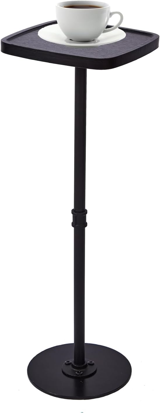 Drink Table, Small Pedestal Side Table, Cocktail Martini Tables Drink Stand, Modern Square Tiny Accent End Table with Metal Base for Small Spaces Living Room Bedroom Office Bar (Black)