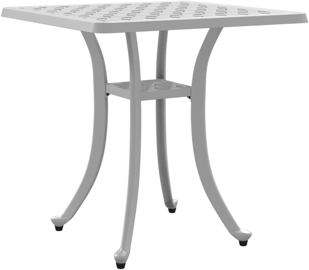 Square Garden Table, Small Outdoor Patio Table in White Cast Aluminum, Rust-Resistant Metal Bistro Table for Balcony, Porch, Deck, and Indoor Dining