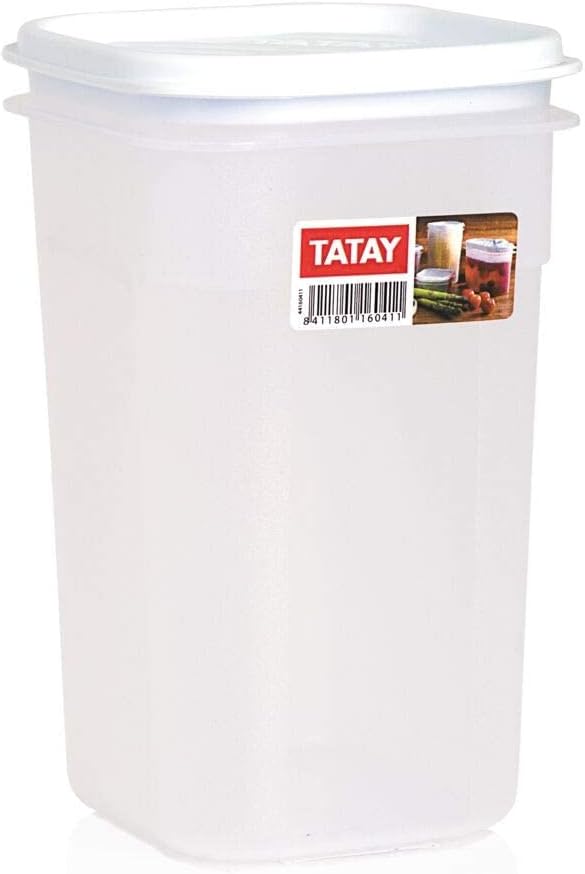 TATAY Food Storage, Airtight, 1 L of Capacity, Flexible Pressure Lid, BPA free, Suitable Microwave and Dishwasher, White. Measures: 10 x 10 x 16,5 cm