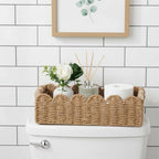 CubesLand Paper Rope Scalloped Edge Toilet Paper Storage Basket, Small Living Room, Bedroom Decor Baskets for Over Toilet Storage Shelf, End Table, Shelves and More, with 2 Wooden Handle, Neutral