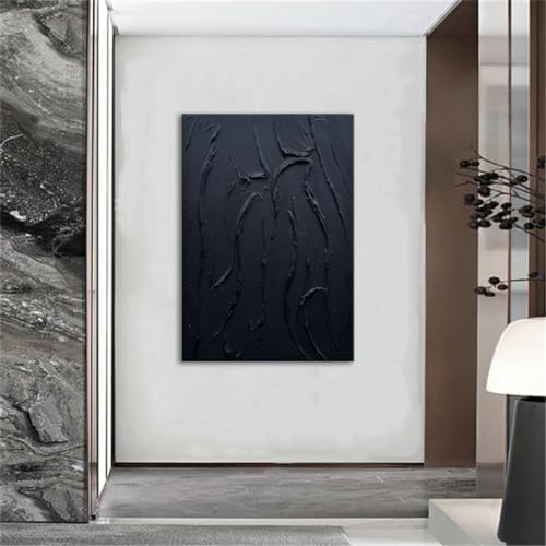 zoinart Hand Painted Large Thick Texture Black Minimalist Oil Paintings Contemporary Art Oil on Canvas Vertical Wall Art Home Office Corridor Wall Art