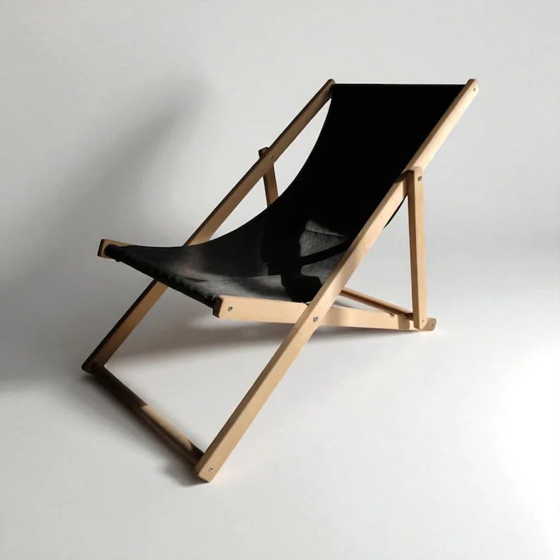 Wooden Folding Beach Chair, Outdoor Sling Chair with Beige Canvas, Portable Lounge Chair for Patio, Deck, Yard, Poolside, Beach, Balcony