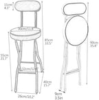 Portable Folding Bar Stool with Backrest, Round Padded Adult Kitchen Folding Chair, Tall Folding Chair, Counter Height Folding Stool for Home, Office (Color : White, Size : Short 55cm/22in)