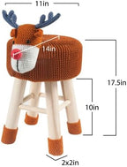 Animal Ottoman Stool, Cute Reindeer Shaped Upholstered Seat with Solid Pine Legs, Lightweight Portable Toddler Footrest Decor Stool for Nursery Playroom Bedroom