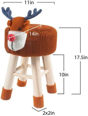 Animal Ottoman Stool, Cute Reindeer Shaped Upholstered Seat with Solid Pine Legs, Lightweight Portable Toddler Footrest Decor Stool for Nursery Playroom Bedroom