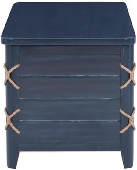 Linon Zana Cedar Lined Storage Chest with Rope Detail in Blue Distressed Wood