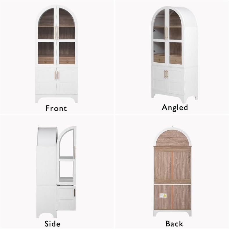Polibi 71" Arched Pantry Cabinet with Adjustable Shelves - Farmhouse Style Storage with Soft-Close Doors, Hidden Drawer & Door Racks, White