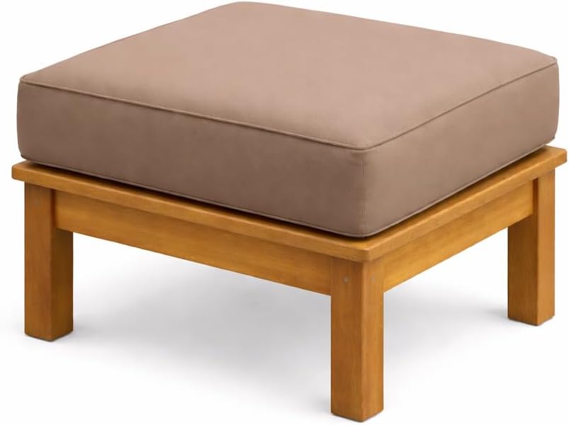 Hives & Honey Pavilion Teak Ottoman – Grade-A Teak Outdoor Footrest with Weather-Resistant Sunproof Cushion, 25.7" Square, Tan