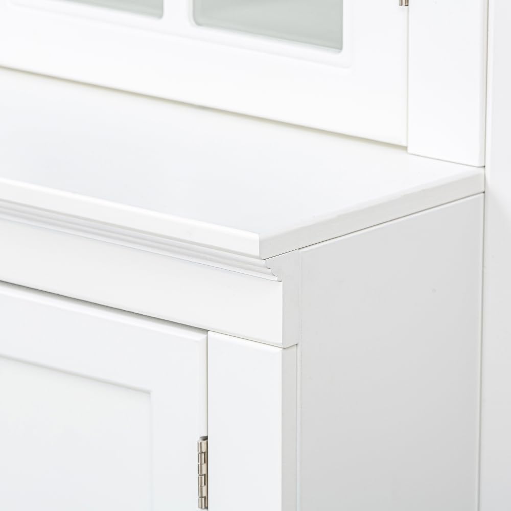 Farmhouse Pantry Cabinet with Glass Door–Freestanding Display Hutch with Storage&Lattice Window,Elegant Storage Cabinet for Kitchen Living Room or Entryway (23.65''w Single Door)