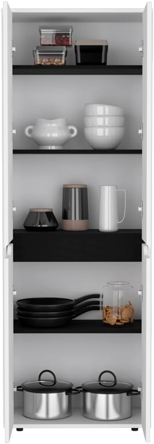 23.6" D*11.8" W*66.9" H Freestanding Storage Cabinet with 3 Shelves, Double Door, Rectangular Kitchen Pantry, Modern Minimalist, for Living Room, Dining Room, White