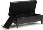 42"W Leather Storage Ottoman Bench with Lift Top and Trays, Footrest with Large Storage Space, Black Storage Chest with Wood Legs, Queen Size End of Bed Bench with Hidden Space for Blankets