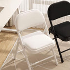 Indoor Outdoor Stackable Metal Foldable Chair with Padded Seat and Backrest Household Portable Folding(White Gray)