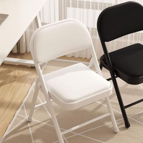 Indoor Outdoor Stackable Metal Foldable Chair with Padded Seat and Backrest Household Portable Folding(White Gray)