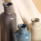 CUCUMI Ceramic Vases Set of 3, Rustic Coastal Vases Home Decor | Farmhouse Flower Vases Decor for Shelves, Ocean Beach Style, Mantle, Fireplace, Coffee Table, Shelf Decorations