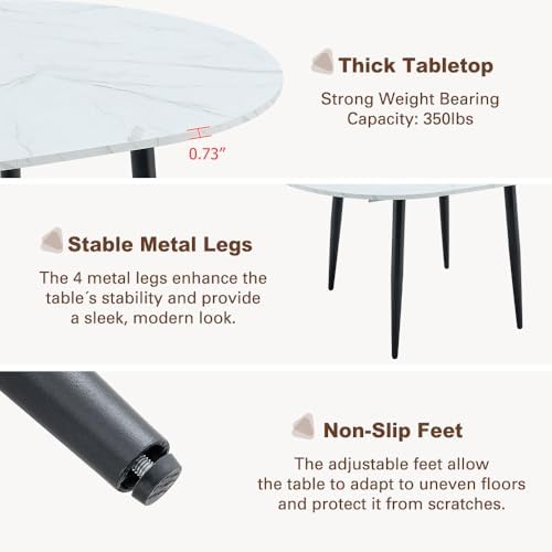 FURNITO Round Dining Table Set for 4, 42"-54" Extendable Dining Room Table Set for 4, White Kitchen Table and Upholstered Chairs Set of 4, 5 Piece Dining Table Set for Small Spaces, Easy Assembly
