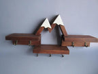 Rustic Mountain Wall Shelf with Hooks, Wood & Metal Wall Storage Organizer, Decorative Floating Shelves for Entryway Bedroom Nursery, Farmhouse Style Home Decor