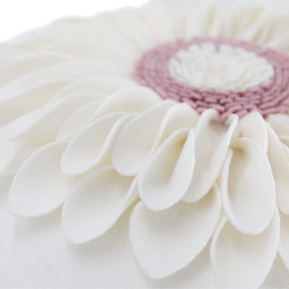 OiseauVoler Decorative 3D Flower Throw Pillow Covers Handmade Cushion Cover Cases for Couch Bed Living Room Farmhouse Home Decor 18 x 18 Inch Cream White