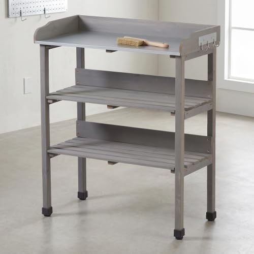Multi-Functional Patio Storage Cabinet, 3-Tier Outdoor Potting Bench with Adjustable Support Feet & Tool Hooks,for Indoor Outdoor Multipurpose Use,Grey