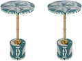 Pemberly Row Set of 2 14" Round Bone Inlay Iron Side Tables in Teal/Gold