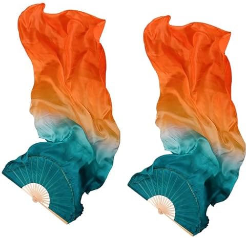 1 Pair(Left+Right) Belly Dance Faux Silk Veil Fans Bamboo Long Dance Fans Veil for Dancing Performance Stage Shows