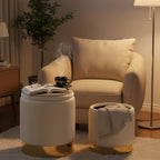 Velvet Round Ottoman Set of 2 with Storage 12 Gallon Capacity - Multi-Functional Stool for Living Room, Footrest, Vanity Seat, Coffee Table, Sturdy 300lb Capacity（Cream White）