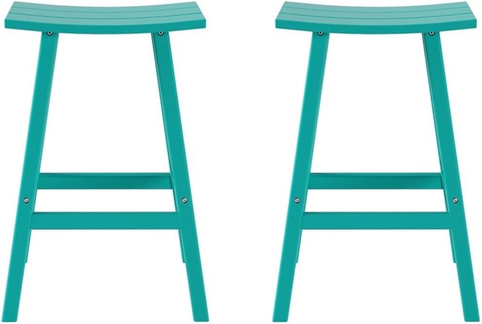 Costaelm All-Weather Bar Stools Set of 2, 29" Height Outdoor Bar Stools, Adirondack Poly Patio Bar Stool for Patio, Deck, Kitchen Counter and Garden, Turquoise