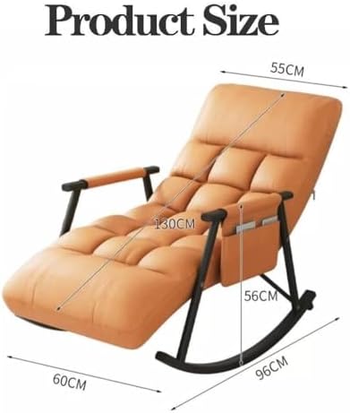 Modern Upholstered Rocking Chair - Comfy Indoor Rocker with 5 Reclining Positions, High Back Support & Side Pocket - Stylish Orange Accent for Living Room & Nursery