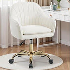 Vanity Chair with Wheels, Adjustable Swivel Desk Chair, Velvet Home Office Makeup Chair with Gold Base, Beige