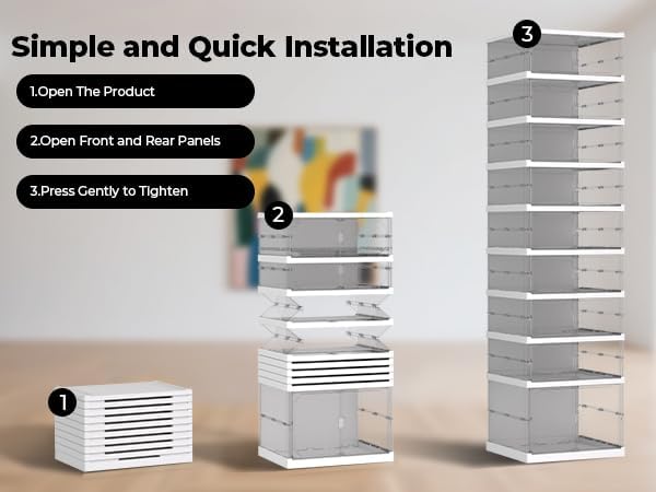 GCCSJ Shoe Rack Organizer Storage Box 9 Tiers-18 Pairs, Portable Folding Shoe Rack with Magnetic Clear Door for Closet Entryway, Transparent, 9 Tiers 18 Pairs