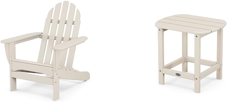 Polywood Adirondack Chair & 18" Side Table Bundle, Sand
