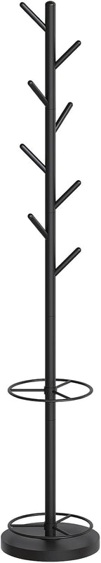 YATINEY Coat Rack Freestanding with Umbrella Holder, Coat Rack Stand with 8 Hooks, Heavy Duty Coat Tree for Entryway, Modern Clothing Rack, Metal Coat Hanger Stand for Bedroom, Office, Black YM03BB