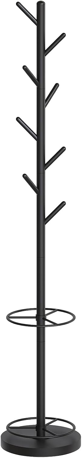 YATINEY Coat Rack Freestanding with Umbrella Holder, Coat Rack Stand with 8 Hooks, Heavy Duty Coat Tree for Entryway, Modern Clothing Rack, Metal Coat Hanger Stand for Bedroom, Office, Black YM03BB