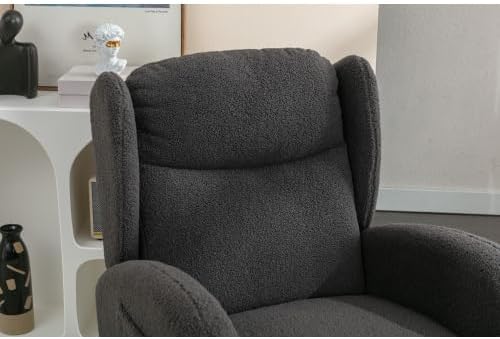 Dark Gray Teddy Rocking Chair for Nursery, Upholstered Glider Rocker with High Backrest, Comfy Accent Armchair with Wooden Legs for Living Room Bedroom