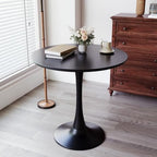Round Dining Table, 24" Circle Pedestal Table with Thickened Top & Metal Base, Mid-Century Modern Coffee Table for Living Room, Kitchen, Small Spaces, Black