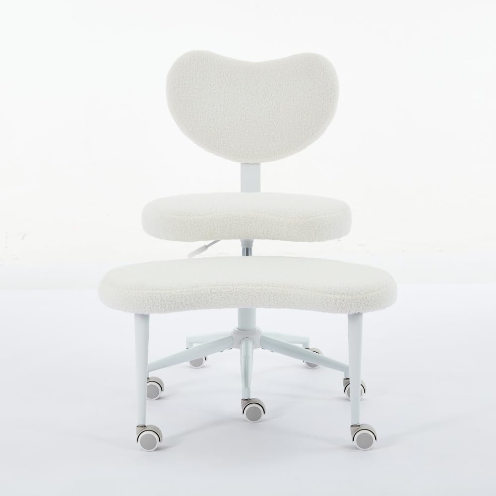 Saiveina Meditation Chair Plus, Cross Legged Chair with Wheels, ADHD Chair, Criss Cross Desk Chair with Lumbar Support and Adjustable Stool, Flexible Design for Fidgety Sitters, Ivory
