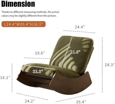 Solid Wood Upholstered Rocking Chair, Glider Rocker with High Backrest and Soft Padded Seat, Comfy Green Accent Armchair for Nursery Bedroom Living Room Reading