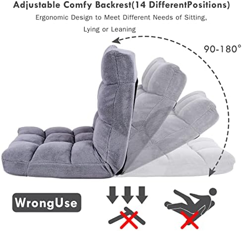 Giantex Floor Chairs for Adults - Floor Gaming Chair with Back Support, 14 Adjustable Position, Coral Velvet Cover and Thick Sponge Padding, Floor Seating Lounge for Reading, Watching TV (Silver Grey)