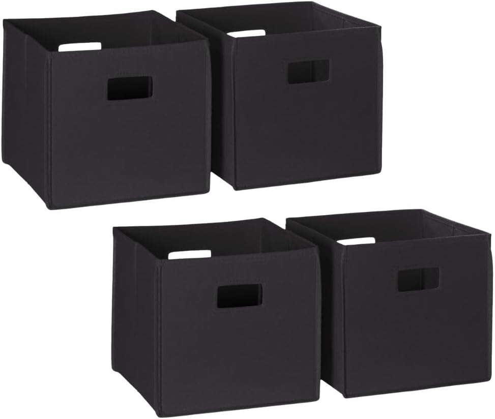 RiverRidge Folding Storage Bins with Handles Black Cube Storage Organizer for Closet, Bedroom & Playroom - Closet Organizers and Storage Set of 4