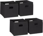 RiverRidge Folding Storage Bins with Handles Black Cube Storage Organizer for Closet, Bedroom & Playroom - Closet Organizers and Storage Set of 4