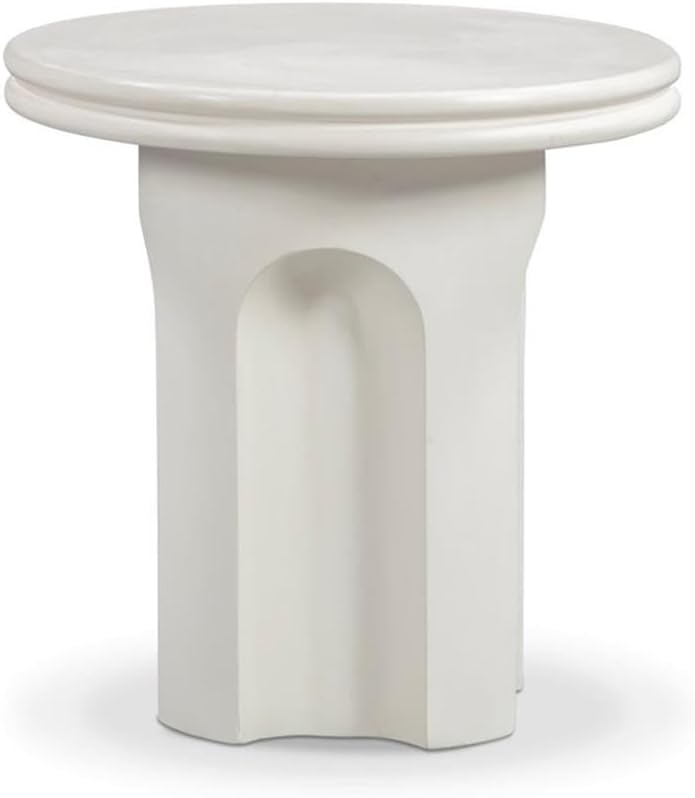 Pemberly Row Contemporary Accent Concrete Side Table, 19.7 x 19.7 x 20.3 in, Fiberglass Reinforced Concrete in Ivory, Weather and Stain-Resistant, Indoor Outdoor Use, Sculptural Arched Design