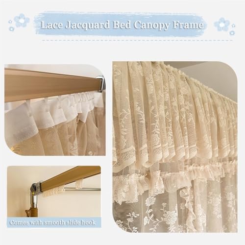 Bed Canopy Frame Set, Lace Canopy Curtains with U-Shaped Metal Frame, 3-Door Design for Bedroom Decoration